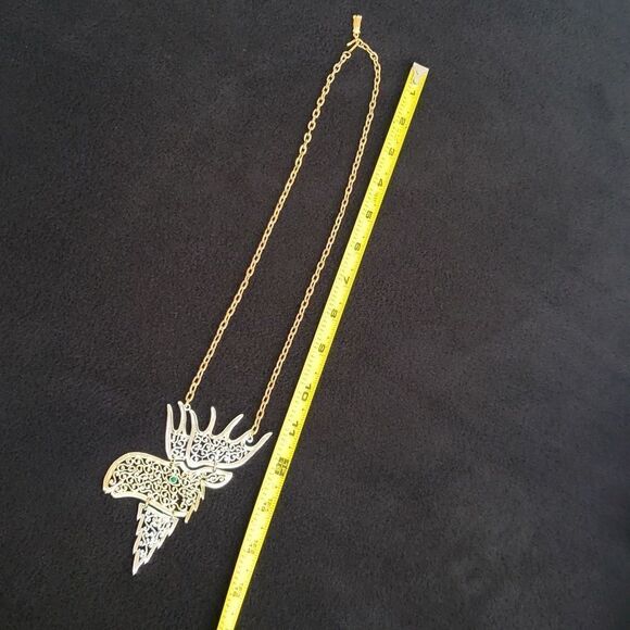 NWT Very Cool Silver Gold 22" Moose Pendant Swinging Necklace - Picture 4 of 8